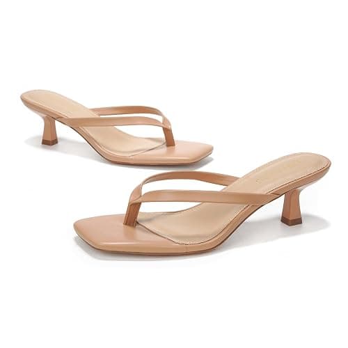 LULLASONG Women's Kitten Heels Sandals Square Open Toe Flip Flop Heels 1.8-2 Inch Heeled Sandals for Women thumbnail 4