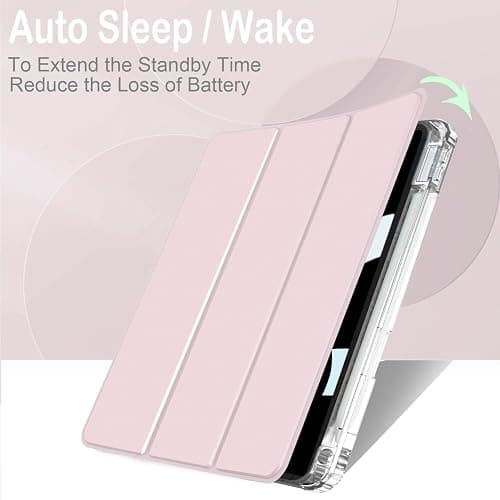 Feams Slim Case for iPad Air 11-inch M3 2025 / M2 2024, iPad Air 5th Generation 2022 / iPad Air 4th Generation 2020 10.9 Inch Case Clear Back with Pencil Holder & Auto Sleep, Pink thumbnail 4