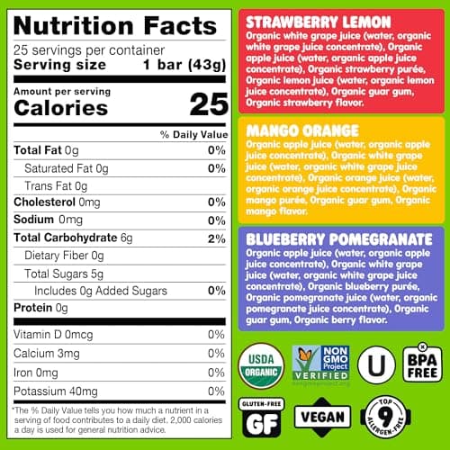 DeeBee's Organics SuperFruit Freezie Pops Variety Pack, No Added Sugars, No Artificial Flavors or Colors (Pack of 50) thumbnail 3