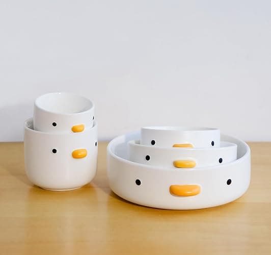PURROOM Cute Duck 8.6'' Fruit Bowl, Handmade Glaze Large Ceramic Salad Plate, Flat Bottomed Bowl, Home Family, Friend. thumbnail 6