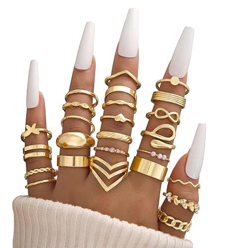 iF YOU 25 Pcs Gold Knuckle Ring Set for Women, Chunky Stackable Finger Midi Rings, Silver Simple Stacking Cute Rings Pack Trendy Stuff Jewelry Gift thumbnail 2