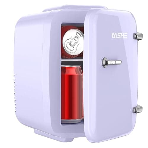 YASHE Mini Fridge, 4 Liter Makeup Fridge, 110V AC/ 12V DC Thermoelectric Cooler and Warmer Mini Fridge for Bedroom, Drink, Dorm, Car, Purple - Image 1