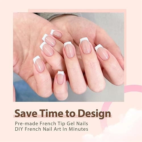 French False Nails - 240Pcs Square Press On Nails Short - Fake Nails White Tip French False Nail Kit - Full Cover Stick on Nails French Nail Art Manicure Decorations - Nude Short thumbnail 2