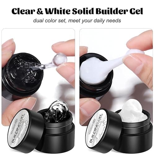 Fcozpjk Solid Builder Gel Kit, 2PCS Clear and White 3D Sculpting Gel Non-Sticky Hand Carving Gels with Silicone Pen Hard Gels for Nails Molding 3D Flowers Nail Design Manicure Salon Supplies thumbnail 2