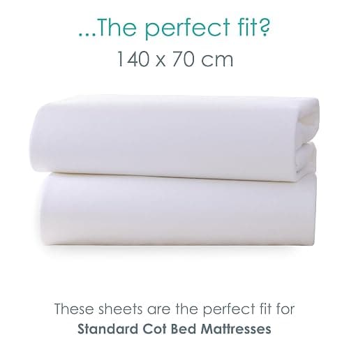 Clair de Lune 2 Pack Jersey Cotton Cot Bed Sheets 70 x 140 cm (White) | Breathable, gentle fabric thumbnail 2
