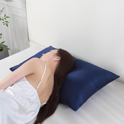 SheRest King Satin Pillowcase for Hair and Skin, Soft and Breathable Similar to Silk Pillow Cases for Sleepers, Luxurious Gift for Women Men, Set of 2 with Zipper(20"x 36", Navy) thumbnail 2
