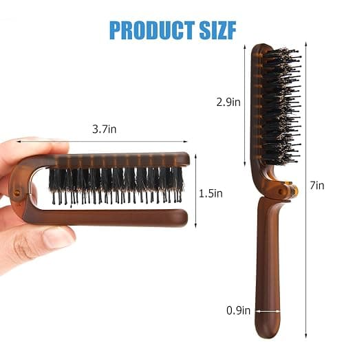 Travel Folding Hair Brush, Collapsable Portable Pocket Boar Bristle Hair Brush for Thin Thick Hair, Mini HairBrushfor Men Women Kids Thick Thin Curly Straight Wet Dry Hair Restore Shine thumbnail 5