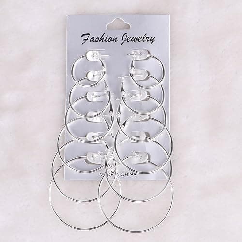 AJ DEFIRO 6 Pair Hoop Earring Set Stainless stud Earring Women Jewelry Silver Tone thumbnail 2