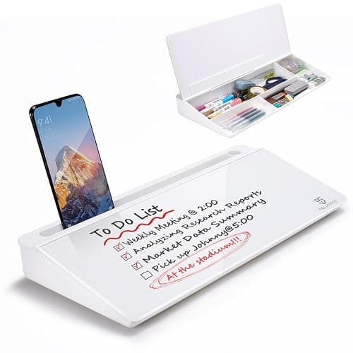 TSJ OFFICE Small Desktop Whiteboard -Glass Dry Erase Board Computer Keyboard Stand White Board Surface Pad with Drawer, Desk Organizers with Accessories for Office, Home, School Supplies - Image 1