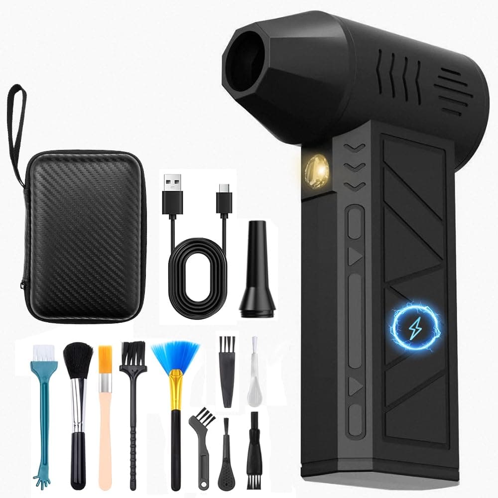 Nasjac Plumero de Aire Comprimido Eléctrico, 16 en 1 Soplador de aire Inalambrico de 130000RPM para limpiador Teclado y PC, Pistola de Aire Comprimido con Luz LED, Ventilador Turbo con 4 Velocidades - Image 1