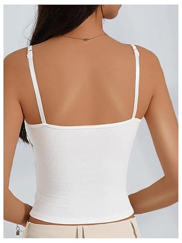 WDIRARA Women's 3 Pack Cami Crop Top Built in Bra Spaghetti Strap Tank Tops | Camisole,Basic, Versatile, Casual thumbnail 6