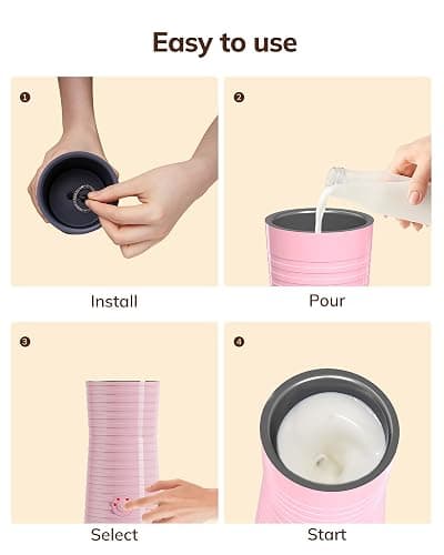 Espumador de Leche Eléctrico​4 en 1, Morpilot ​​Calentador de Leche​​ para Espuma Fría/Caliente, Ideal para Cappuccino, Latte y Leche Caliente, 240ml, Rosa thumbnail 3