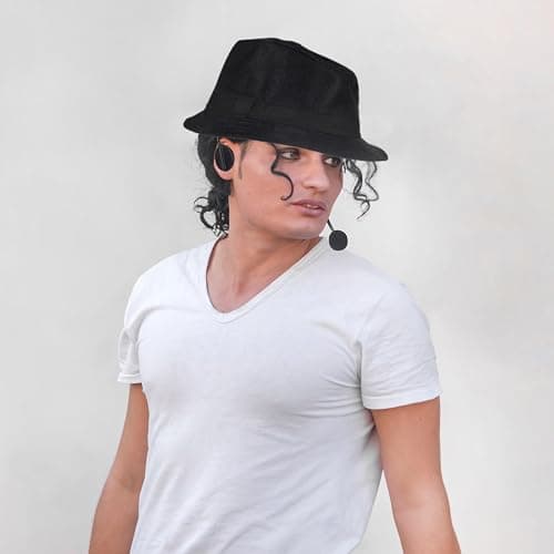 Matiniy 80s Pop Rockstar Dance Costume Accessories,Balck Curly Wig Sequins Gloves Sunglasses MJ Performance Costume Kit thumbnail 4