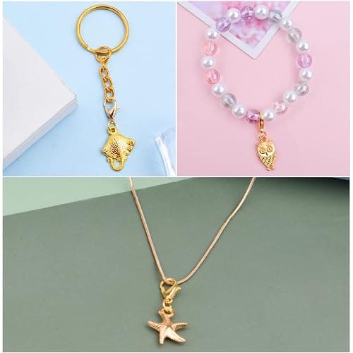 30 Pieces Golden Clip on Charm Pendants Mixed Styles Dangle Charms with Lobster Clasp Craft Supplies for DIY Earrings Jewelry Making Accessories thumbnail 5