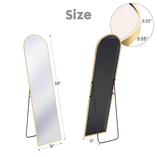 Sweetcrispy 60"x16" Arched Full Length Mirror, Standing or Leaning Full Body Mirror with Aluminum Alloy Thin Frame, Suitable for Bedroom or Cloakroom,Gold thumbnail 2