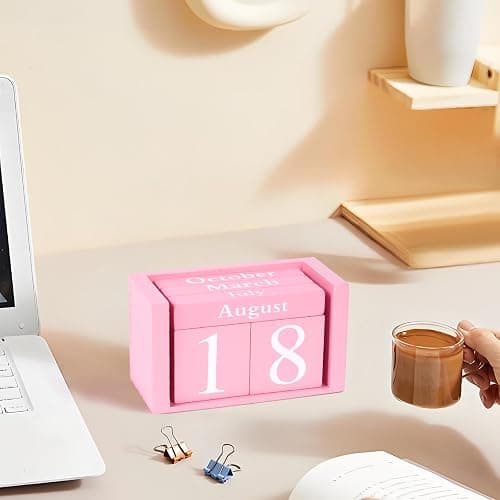 Notakia Pink Decor Wooden Desk Blocks Calendar Perpetual Block Cute Office Pink Desk Accessories Preppy Room Decor for Women thumbnail 8