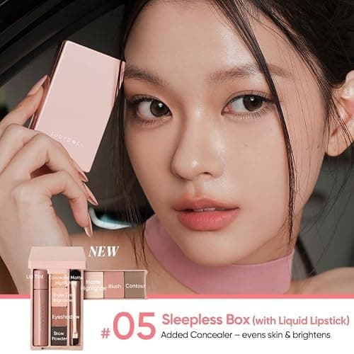 JUDYDOLL Portable Makeup Palette - All-in-One Face Makeup Kit, Contour & Highlighter for Warm & Cool Skin Tones, Travel-Friendly Cosmetic Palette (05 Sleepless Box (with Liquid Lipstick)) thumbnail 6