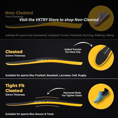 VKTRY Gold for Cleated Shoes - Carbon Fiber Performance Insoles - Customized Athletic Inserts for Soccer & Track | Shock Absorption, Run Fast, Jump High, US: Men 11-11.5, Women 13-13.5, <120lb thumbnail 2