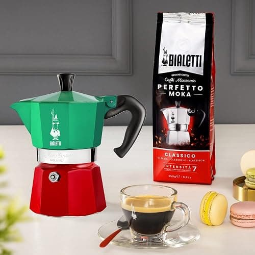Bialetti - Moka Express Italia Collection: Iconic Stovetop Espresso Maker, Makes Real Italian Coffee, Moka Pot 3 Cups (4.3 Oz - 130 Ml), Aluminium, Colored in Red Green Silver thumbnail 3