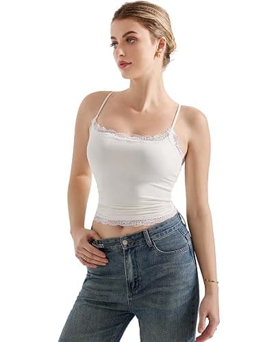 SUUKSESS Women Lace Double Lined Camisole Top Spaghetti Strap Going Out Tank Top thumbnail 4