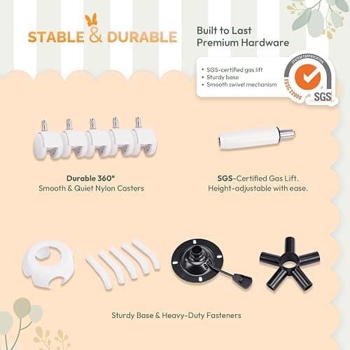 VINGLI Playful Rabbit Ear Swivel White Vanity Desk Chair with wheels&Bow Pillow,Cute Comfy Small Armless Adjustable Rolling Stool for Bedroom/Home Office,for Kids,Teens,Girls,Women,Adults,Teddy Fleece thumbnail 7