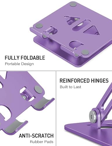 Aoviho Tablet Stand Holder for Desk, Adjustable Desktop Tablet Holder, Foldable Aluminum Tablet Mount for iPad pro 12.9, iPad Air Mini, Samsung Galaxy Tabs Z Fold Kindle Fire 4-12 inch Purple thumbnail 4