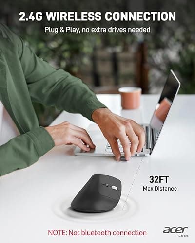 acer Ergonomic Mouse Wireless, Adjustable DPI Vertical Mouse 1000/1200/1600 with 6 Buttons, Rechargeable Ergo Mice with 2.4GHz USB Receiver for Computer, Laptop, PC, iMac and Desktop thumbnail 3