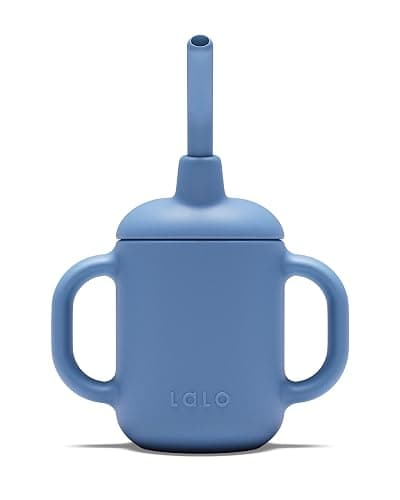 Lalo Little Cup, Non-Toxic Silicone Straw Cup with Handles - Baby and Toddler Sippy Cup - Mini Cup and Straw Training System, 4oz, Blueberry - Image 1