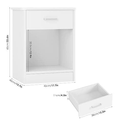 FOTOSOK Nightstand, 2-Tier Side Table with Drawer and Storage Shelf, Bedside Table End Table, Modern Night Stand for Bedroom, Home Office, White thumbnail 3