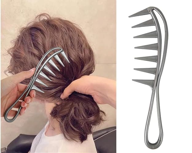 Dladhict 2Pcs Wide Tooth Comb for Wet Curly Wavy Thick Long Hair - Premium Plastic Grip for Wigs, Barber Salon - Large Shark Teeth Anti-Static Hair Combs for Men Women (Black, Grey) thumbnail 5