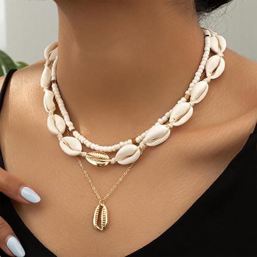 YANCHUN Shell Necklace Beach Jewelry for Women Sea Shell Necklace Layered Gold Shell Charm Necklaces Summer Outfits for Women Beach Fashion Accessories thumbnail 2