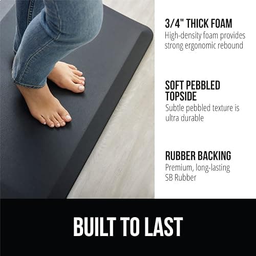GORILLA GRIP Comfortable Cushioned Kitchen Mats for Floor, 3/4 Inch Thick Ergonomic Standing Desk Anti Fatigue Mat, Waterproof and Stain Resistant Pebbled Top, Supportive Padded Foam Rug, 20x32, Black thumbnail 2