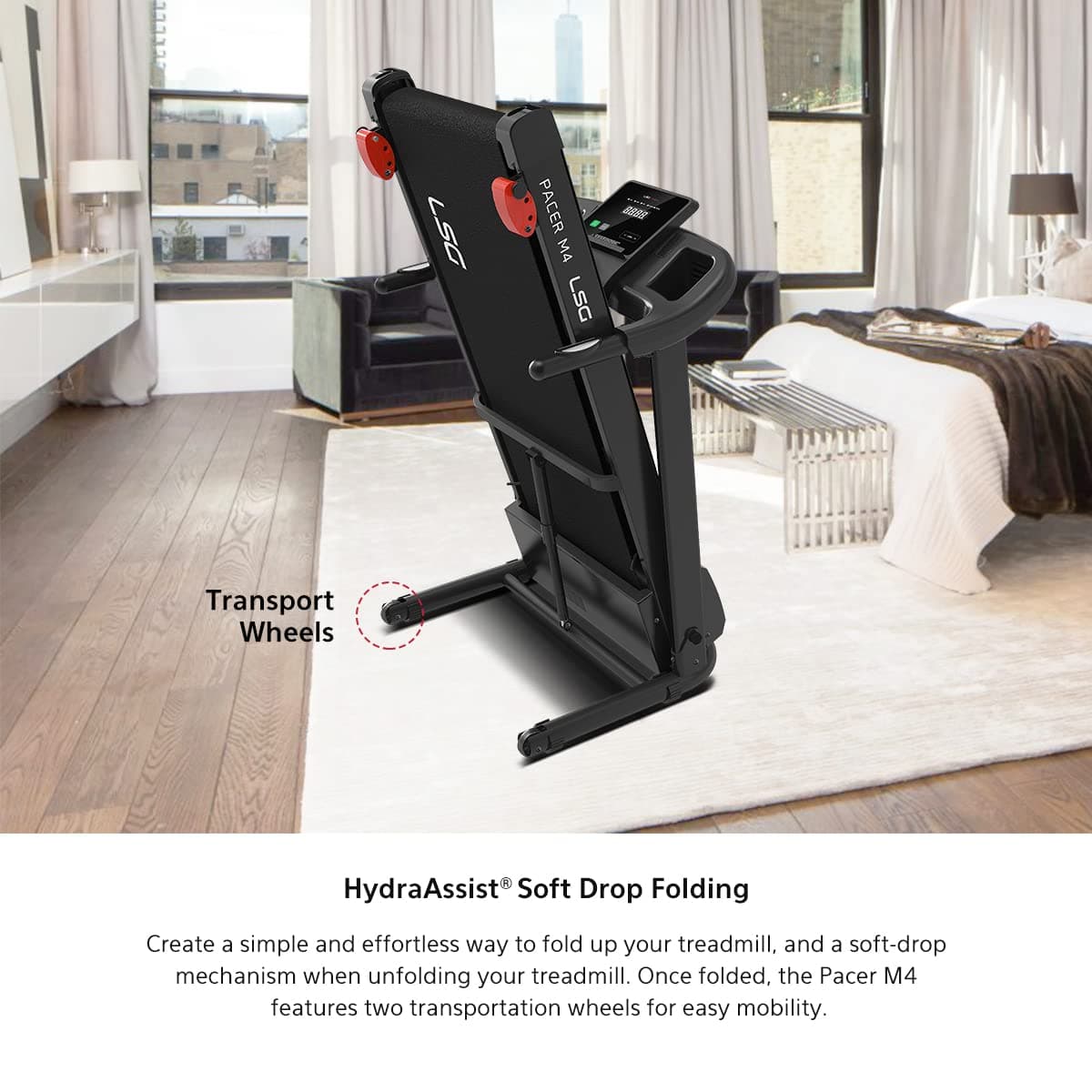 LSG Pacer M4 Treadmill with 12km/h Max Speed, 6 Preset Programs, 1.5CHP EverDrive® H2 Motor, DuraGrip® Running Belt, ShockControl Cushioning, 3 Manual Incline Levels & HydraAssist Soft Drop Folding thumbnail 8
