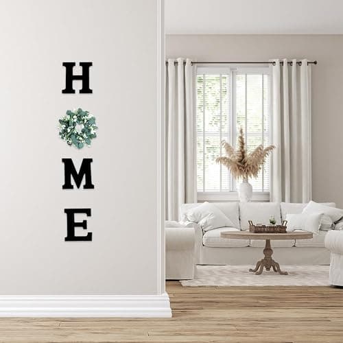 JOYWU Wood Home Sign for Wall Decor,Farmhouse Walls Home Sign with Artificial Eucalyptus Wreath,Wooden Hanging Letters Decorative Wall Art Decor for Entryway Living Room Kitchen Dining Room (green) thumbnail 4