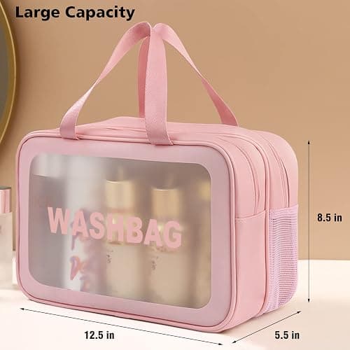 DAPOWER Travel Toiletry Bag for Women, Matte Translucent Toiletry Bag with Handy Handle, Makeup Cosmetic Organizer Bag for Travel Toiletries Accessories (Pink-XL) thumbnail 2