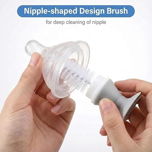 Ariseno 5-in-1 Baby Bottle Cleaner Set, Including Nylon & Silicone Bottle Brush, Cap, Straw & Nipple Brushes, BPA-Free (Grey) thumbnail 5