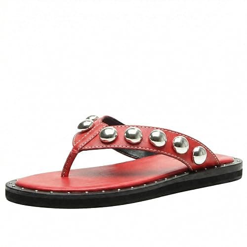 Riekhany Studded Thong Sandals for Women Round Toe Slip On Flip Flop Slides | Comfortable Clip Toe Contrast Tacked Thong Slipper Shoes For Daliy Working Casual thumbnail 6