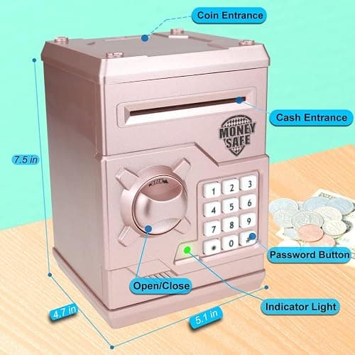 TOPBRY Piggy Bank for kids,Electronic Password Piggy Bank Kids Safe Bank Mini ATM Piggy Bank Toy for 3-14 Year Old Boys and Girls (Rose Gold) thumbnail 3
