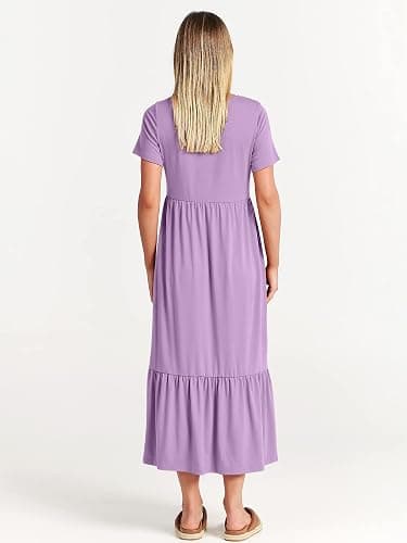 ANRABESS Womens 2026 Summer Casual Maxi Dress A line Tiered Flowy Short Sleeve Crewneck T Shirt Beach Travel Long Dresses thumbnail 5