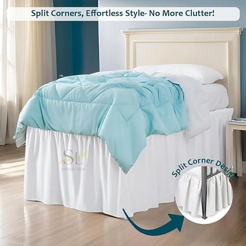 Shreem Linen Dorm Bed Skirt Twin XL 34 Inch Drop, 100% Microfiber Extra Long Bedskirt, White Dorm Essentials for Girl thumbnail 3