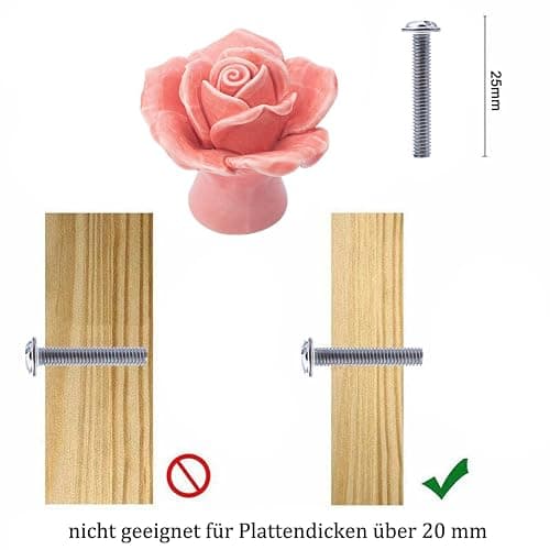 NAKUPENDA Boutons en Céramique 4 Pièces Boutons de Tiroir en Céramique Fleur de Fleur Ros Boutons de Meubles Rose en Porcelaine pour Tiroirs Armoires Portes de Placard (Rose) thumbnail 4