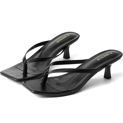 SKETOE Kitten Heels for Women Square Toe Sandals Flip Flop Heels Thong Sandals Comfortable Summer 2 Inch Heels Sandals thumbnail 5