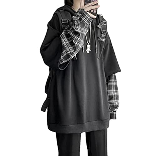 YUESUO Emo Streetwear Vintage Hoodie Women Men Oversized Sweatshirt Punk Patchwork Pullovers Grunge Plaid Hoodie Clothes - Image 1