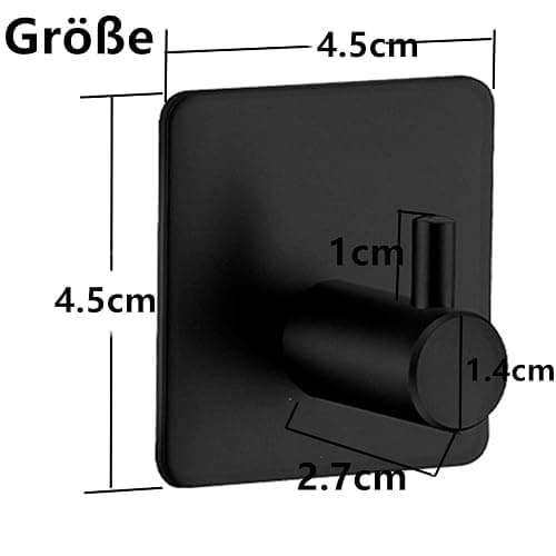 lumfork Handtuchhaken 6 Stück Haken Selbstklebend, Wandhaken Klebehaken Ohne Bohren aus Edelstahl, Ideal für Badzimmer Toilette Küche Büro(Schwarz) thumbnail 3