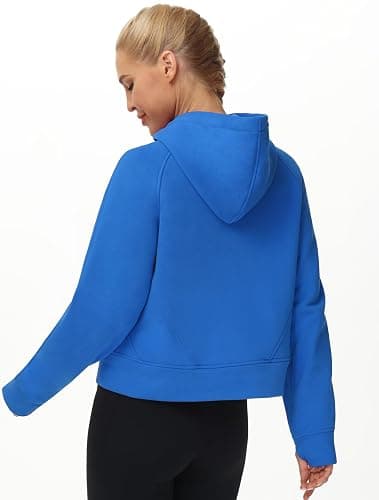 THE GYM PEOPLE Women's Full-Zip Up Hoodies Jacket Fleece Workout Crop Tops Sweatshirts with Pockets Thumb Hole thumbnail 3