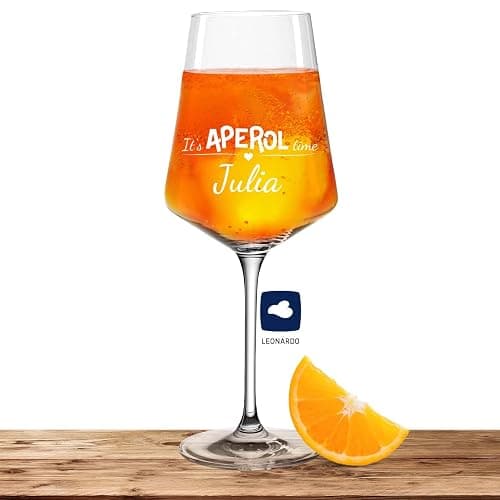 Leonardo Aperolglas PUCCINI 560ml It's Aperol time mit Namen oder Wunschtext graviert - personalisiertes Premium Aperolglas als Geschenkidee für Männer und Frauen - Image 1