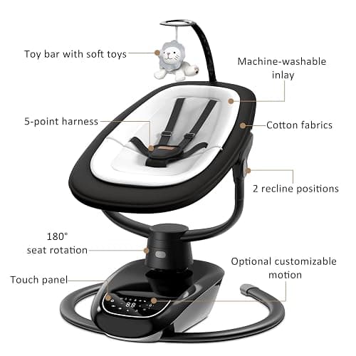 Angelbliss Baby Swing with Custom Motion, 3D-Motion Electric Swing with 6 Unique Motions & 4-Speeds, Bluetooth Enabled, 13 Preset Lullabies (Black) thumbnail 6