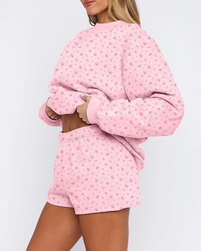 BAIGRAM Women Cozy High Waist Ditsy Floral Fleece Sweat Shorts Cute Y2K Lounge Running Athletic Track Shorts Side Pockets thumbnail 3