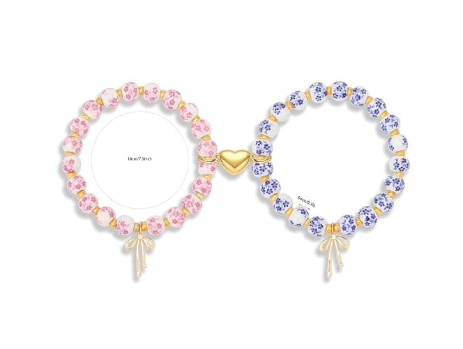 Thalireth Bow Bracelets 14K Gold Beaded Vintage Friendship Couples Matching Bff Bracelets For Women Men Christmas Gifts thumbnail 2