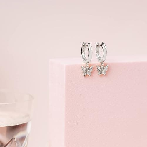 PAVOI 14K Gold Plated S925 Sterling Silver Post Lightweight Drop/Dangle Huggie Earrings for Women | Star, Lock, Butterfly, Moon, Lightning | Dainty Earrings thumbnail 6